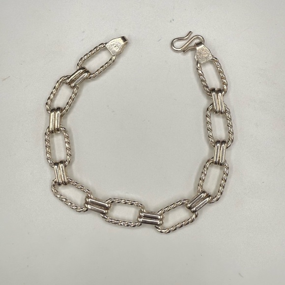 Vintage Solid Sterling Silver Rope Rectangle Link Bracelet